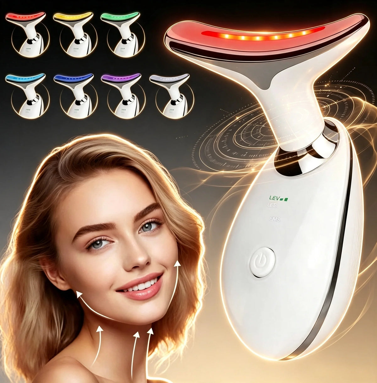 Massageador Facial e Pescoço com LED, EMS e Aquecimento