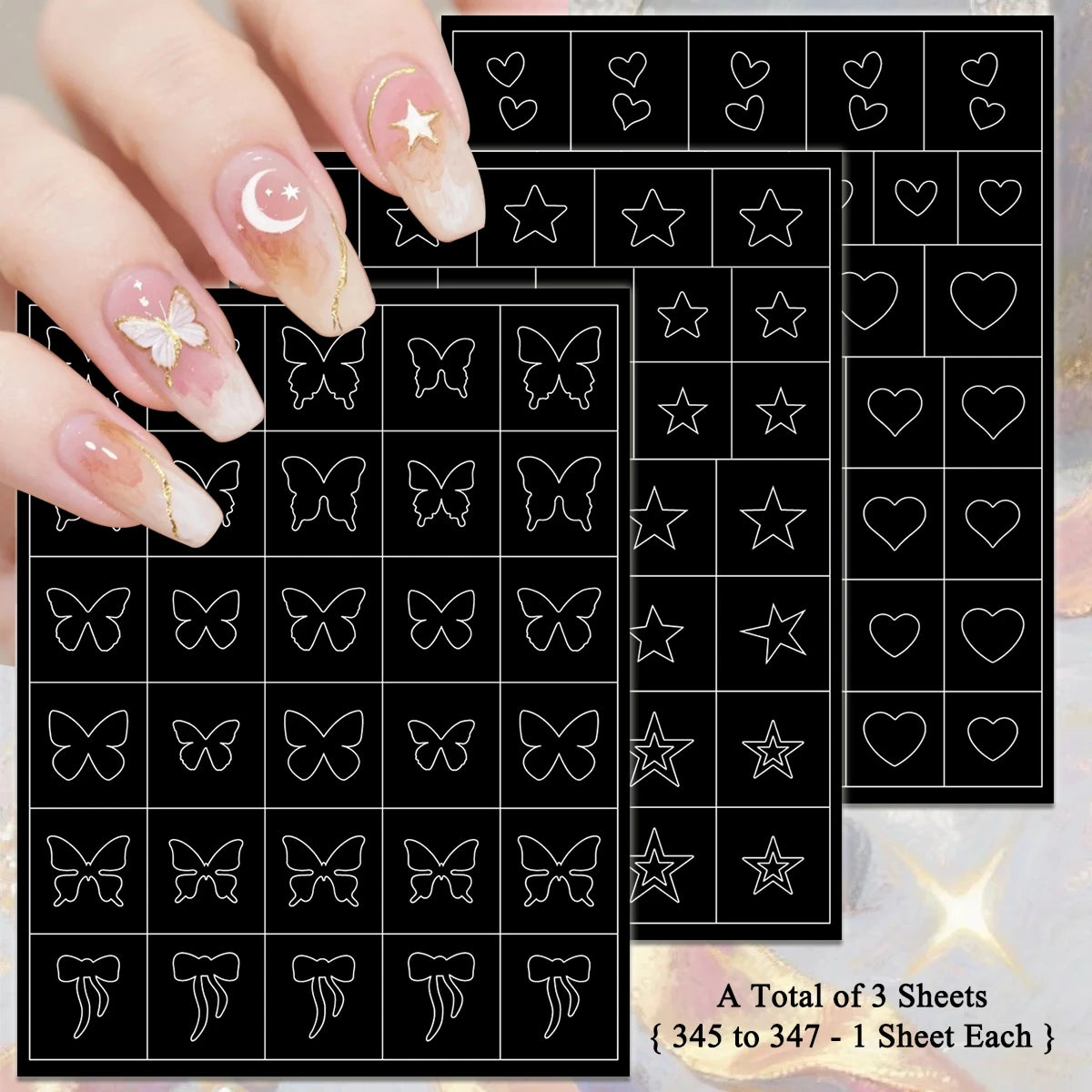 Adesivos Stencil para Nail Art – Kit com 3, 6, 12 ou 18 Cartelas