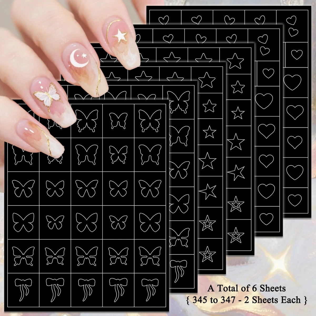 Adesivos Stencil para Nail Art – Kit com 3, 6, 12 ou 18 Cartelas