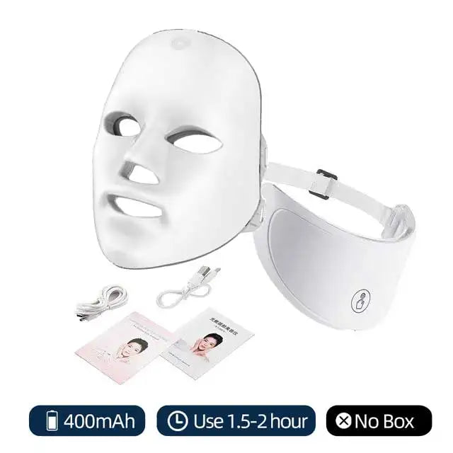 Máscara Facial e Pescoço LED 7 Cores Recarregável