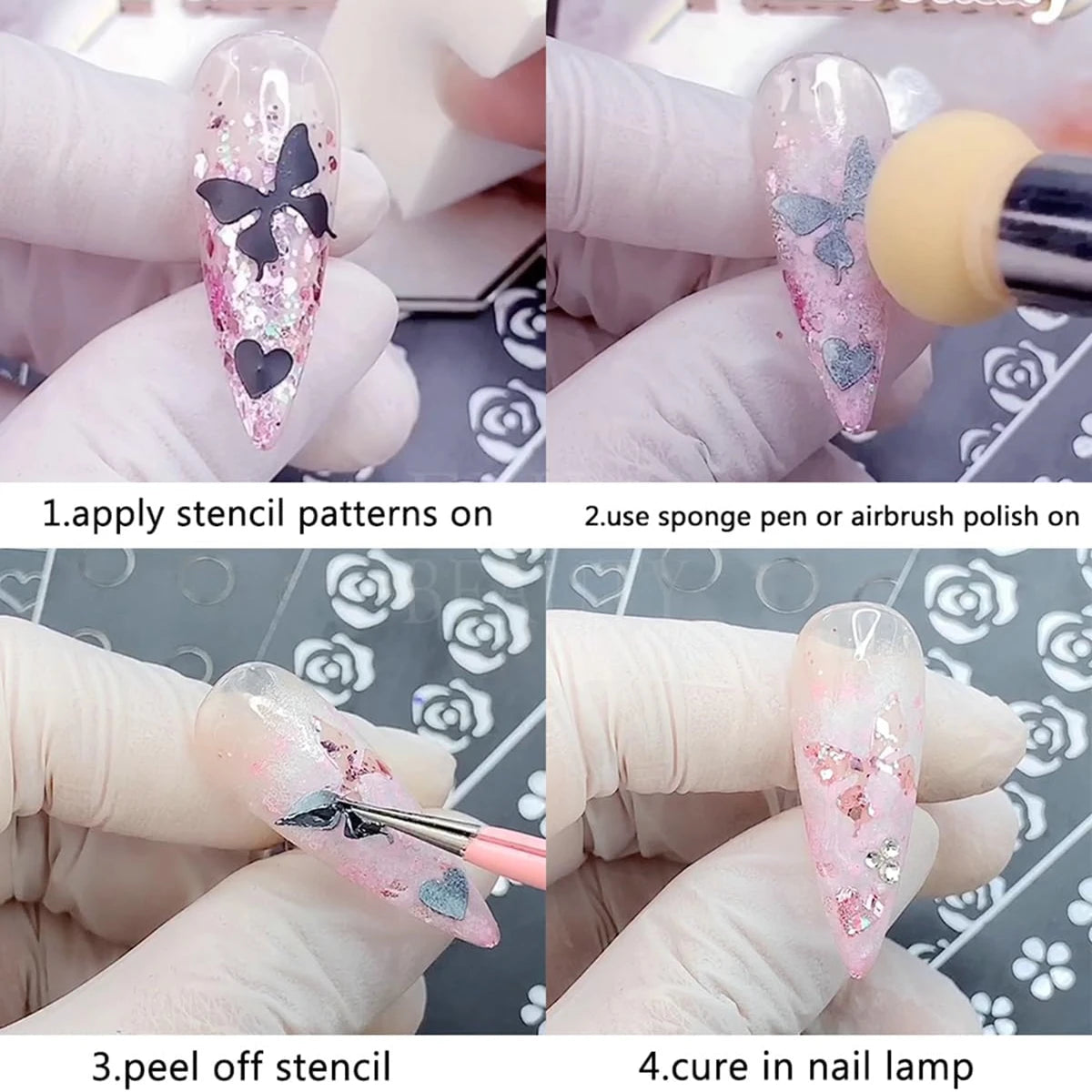 Adesivos Stencil para Nail Art – Kit com 3, 6, 12 ou 18 Cartelas