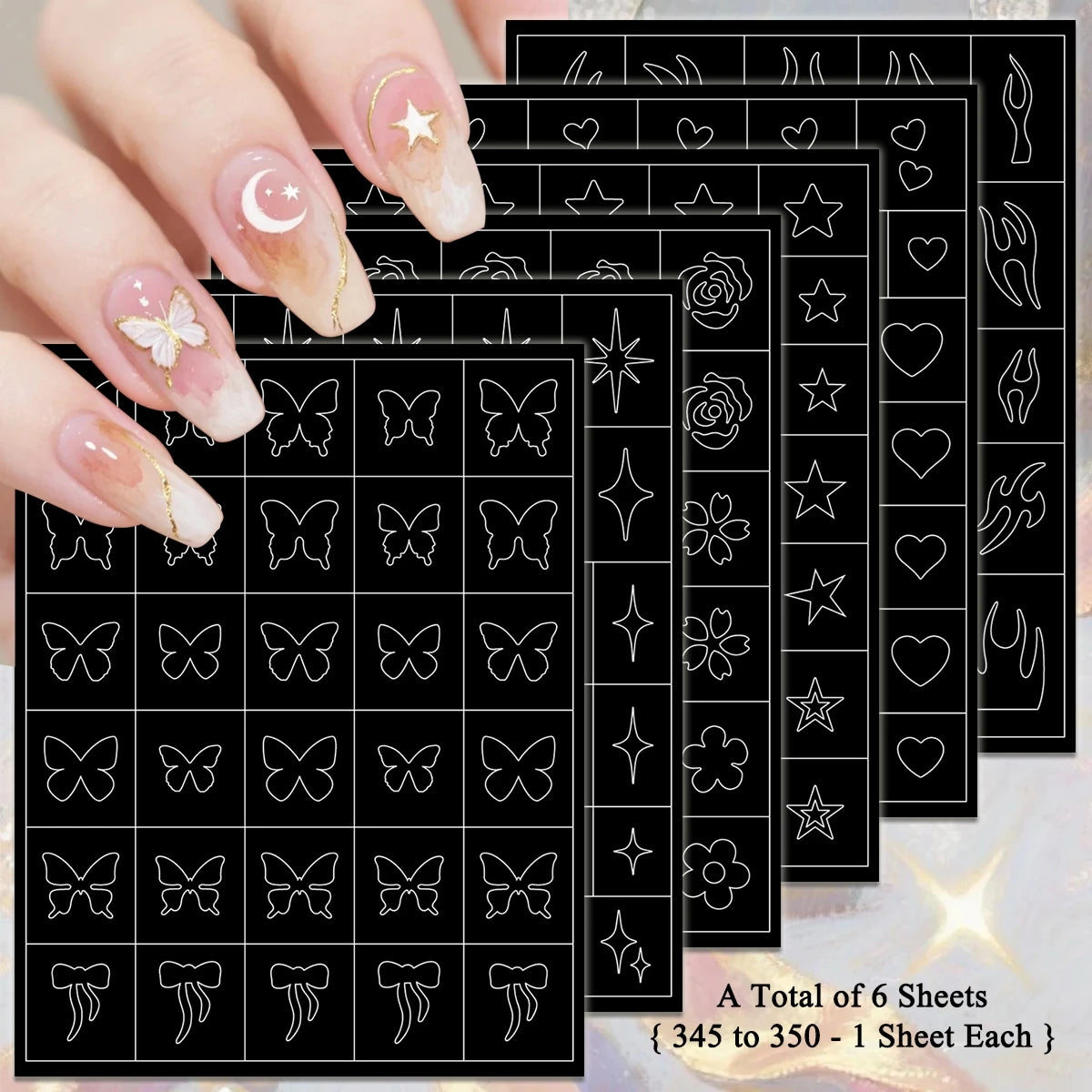Adesivos Stencil para Nail Art – Kit com 3, 6, 12 ou 18 Cartelas