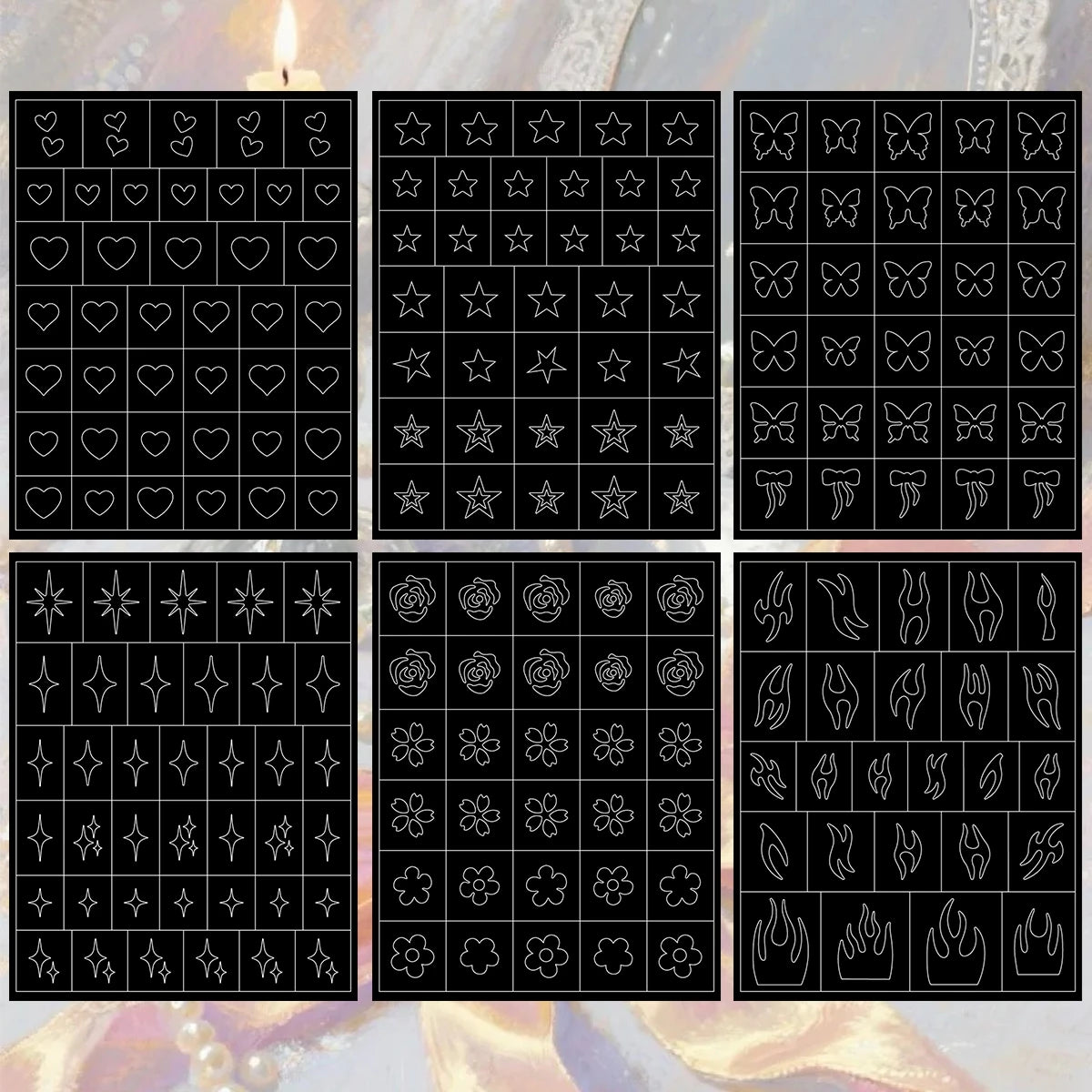 Adesivos Stencil para Nail Art – Kit com 3, 6, 12 ou 18 Cartelas