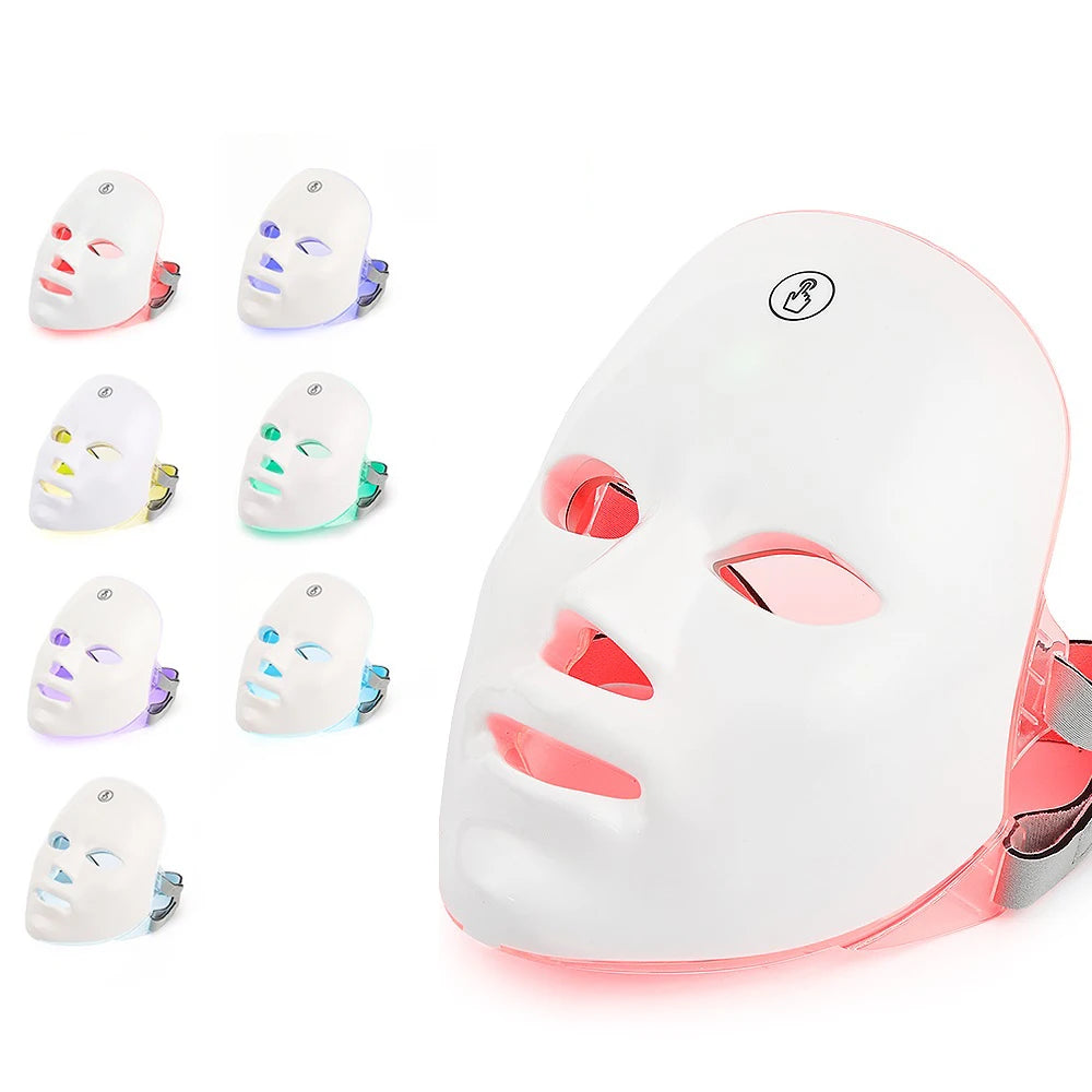 Máscara Facial e Pescoço LED 7 Cores Recarregável