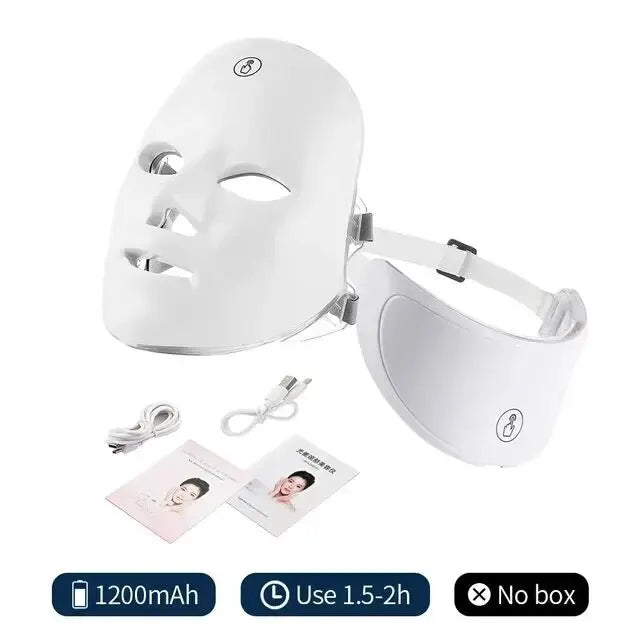 Máscara Facial e Pescoço LED 7 Cores Recarregável