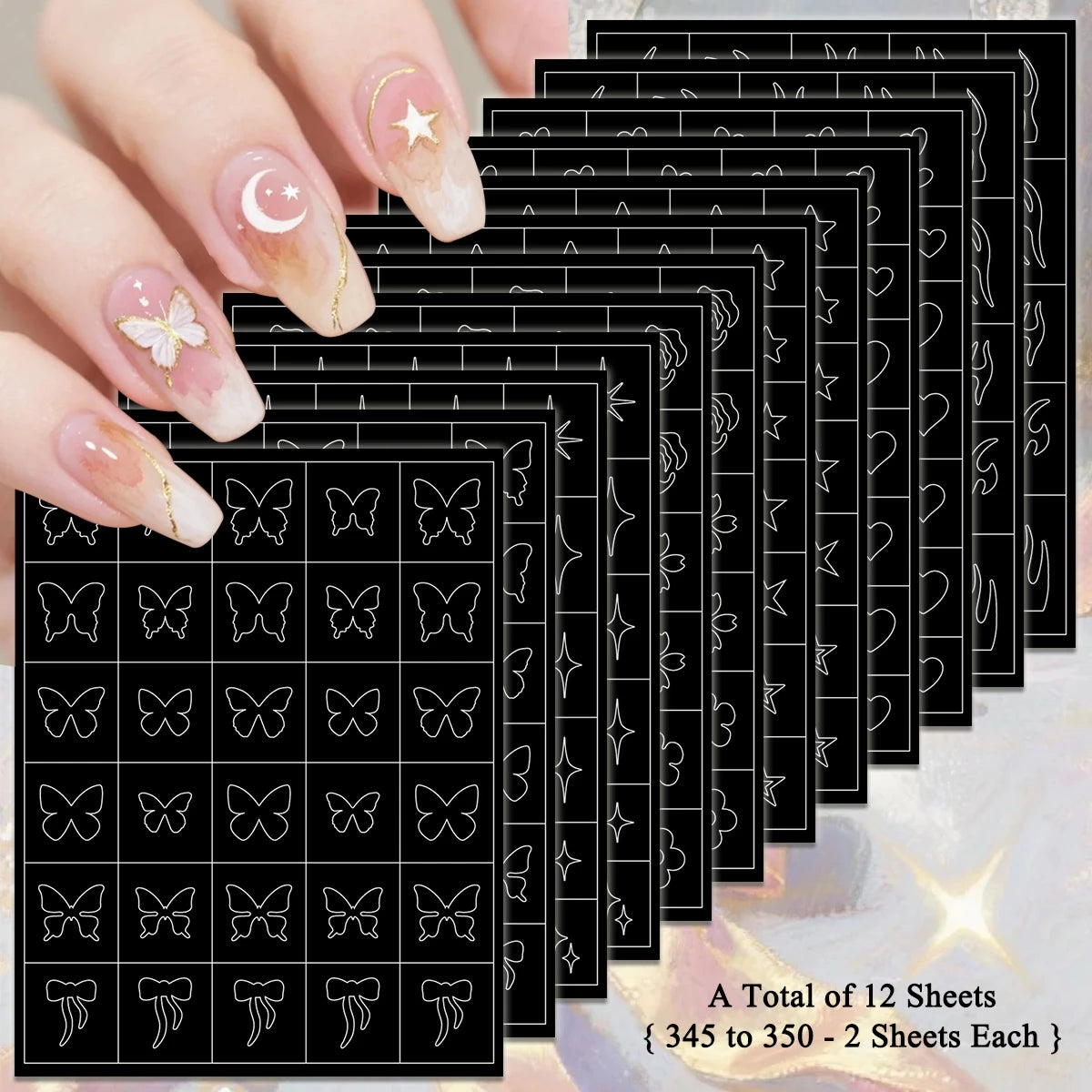 Adesivos Stencil para Nail Art – Kit com 3, 6, 12 ou 18 Cartelas