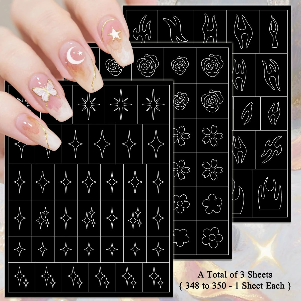 Adesivos Stencil para Nail Art – Kit com 3, 6, 12 ou 18 Cartelas