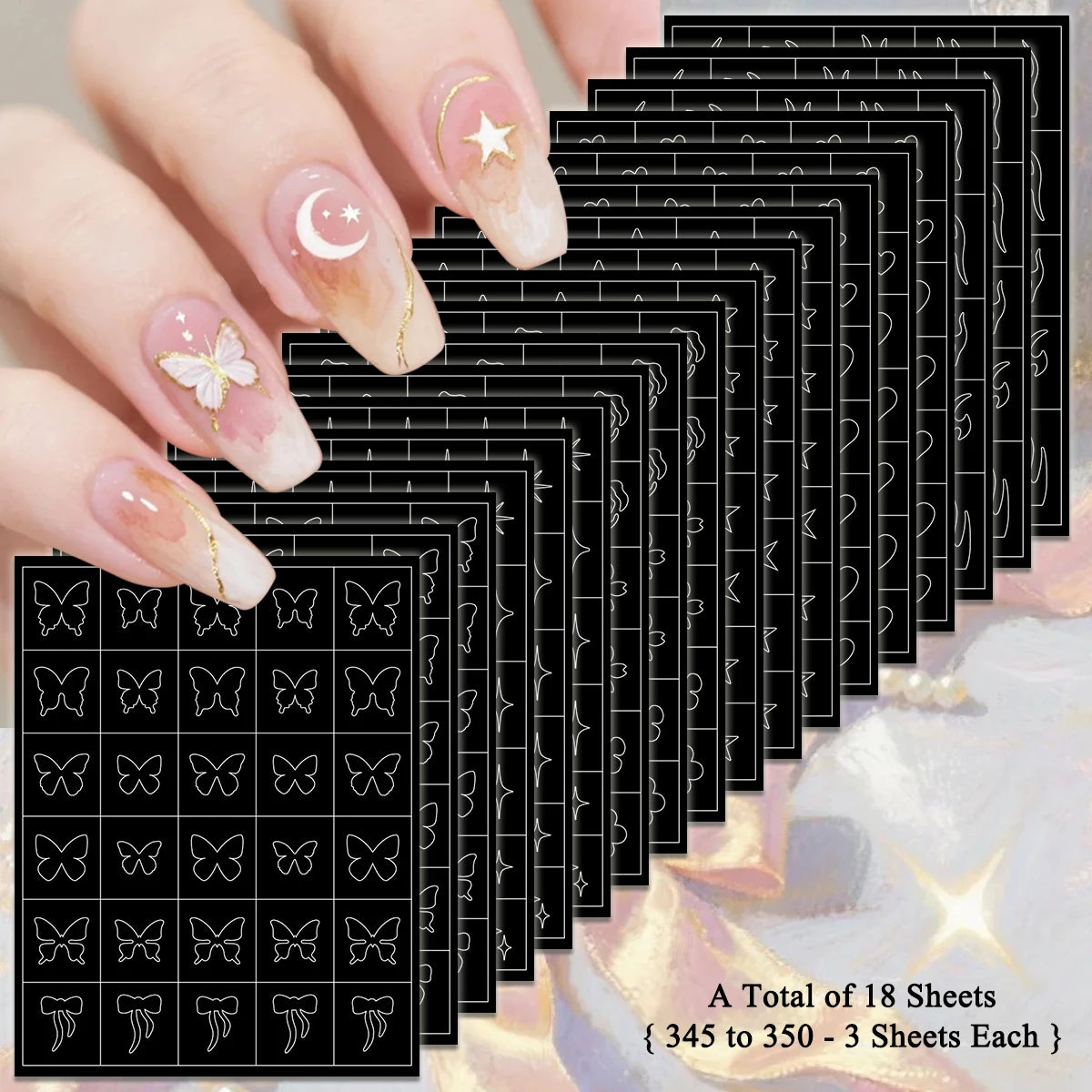 Adesivos Stencil para Nail Art – Kit com 3, 6, 12 ou 18 Cartelas