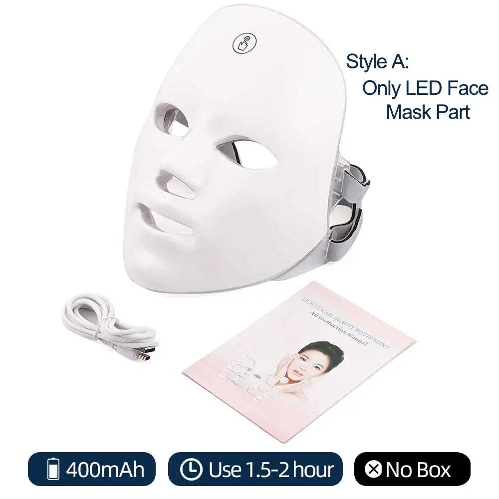 Máscara Facial e Pescoço LED 7 Cores Recarregável