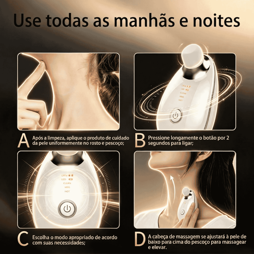 Massageador Facial e Pescoço com LED, EMS e Aquecimento