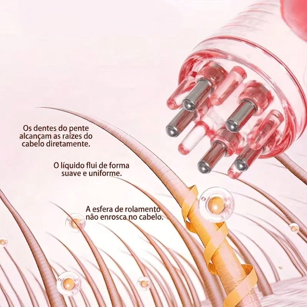 Aplicador de Óleo Capilar, Massageador e Escova de Cabelo